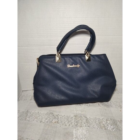 Danbaoly Women's Navy‎ Tote Handbag Faux Leather Gold hardware Brown lining - Picture 1 of 14